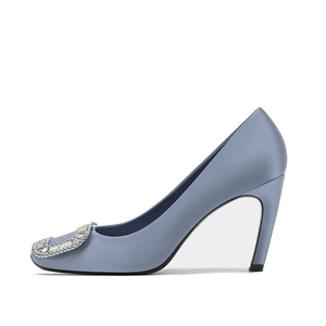 8cm Silk Material Bridal Shoes Slip-On Summer Women's High <b>Heels</b> Pumps <b>Toe</b> Crystal Buckle Breathable Anti-Slippery Size 34-40 - Product Image 1