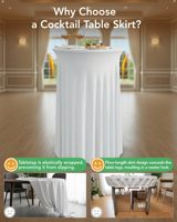 Housse de table de cocktail extensible en spandex massif, style européen, faite à la main, avec jupe, réutilisable pour tables hautes et tables sur pieds