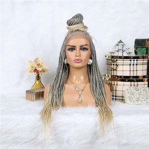 Perruques africaines tressées avec boîte sans note, perruques colorées longues de 24 pouces, grises, perruques lace front, perruques full lace braid, fournisseurs de perruques, vente en gros - Product Image 2