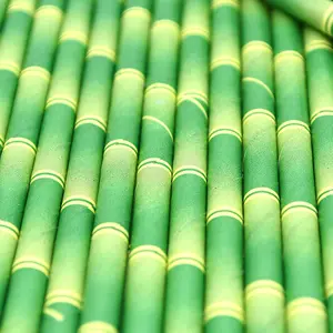 Retro Chinese Style Bamboo Disposable Paper Straw Green Drinking Straw for Birthday Party Wedding Decor Supplies