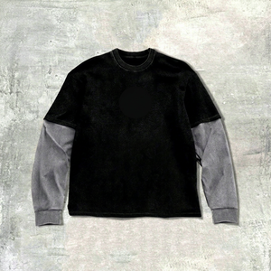 T-shirt graphique à manches contrastées surdimensionné, col rond, manches longues, en coton, streetwear pour homme, vêtements décontractés à la mode - Product Image 1