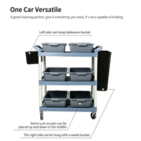 3-stufiges Kunststoff regal mit Aluminium rohr Hotelzimmer Service Trolley Ess wagen zum Servieren von Lebensmitteln
