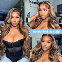 Perruque en cheveux humains abordable, ombrée marron, sans colle, avec dentelle frontale HD pré-épilée, blond miel, pour femmes noires