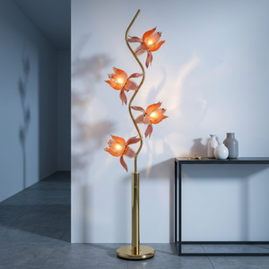 Magnifique lampadaire en forme de fleur de lotus, avec tige en métal doré en forme de S, abat-jour en verre, lumière décorative pour l'intérieur de la villa - Product Image 2