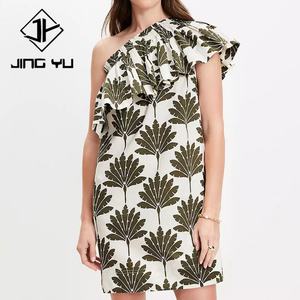 Robe de plage mini à volants en feuilles de palmier d'été, directement de l'usine, luxueuse, 100% coton, mini robe - Product Image 1