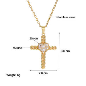 Nuova Collana con Pendente a Croce di Gesù in Acciaio Inossidabile Placcato Oro con Micro Pavé di Zirconi Cubici, Stile Religioso Cristiano Cattolico - Product Image 6