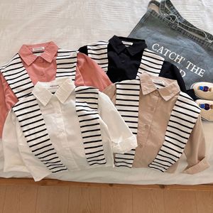 Tongxingyuan Girls Shirt Solid Color Striped Collar Cotton Poplin Autumn Spring Kids Blouse 80cm 90cm - Product Image 2