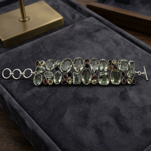 Bracelet manchette bohème en argent 925 avec pierres de cristal naturelles serties clos, bijoux pour femme, usage quotidien - Product Image 1