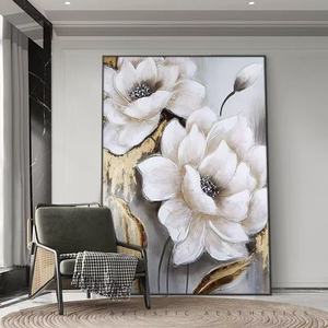 Tableau mural abstrait floral noir en acrylique peint à la main, avec feuille d'or, design élégant, écologique et moderne, pour salon (vente en gros) - Product Image 2