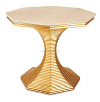 Table console de luxe personnalisée en or cannelé avec plateau octogonal en marbre, idéale pour l'entrée et comme table d'appoint de salon
