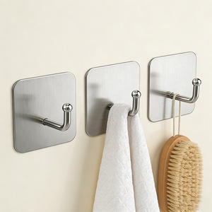 Stainless Steel Wall Mounted Robe <b>Hooks</b> With Adhesive Tape For <b>Bathroom</b> Kitchen Bedroom Entryway Minimalist Design - Product Image 3