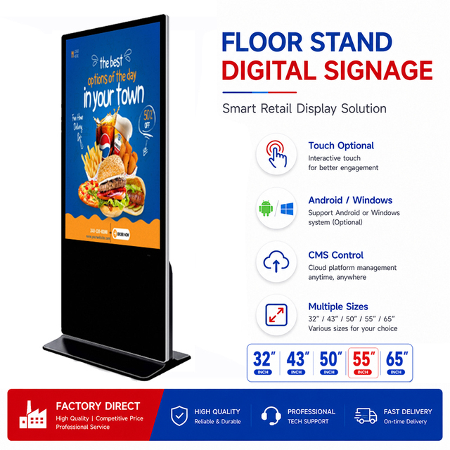 KINGONE 43-Inch Portable Floor Standing Digital Signage Ultra-Thin Movable Lcd Advertising Screen Kiosk for Smart Retail
