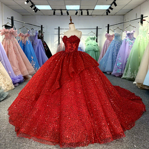Robes de Quinceañera de luxe rouges, robes de bal brillantes en dentelle pour fête d'anniversaire, Vestidos De 15 Anos, corsets grande taille, robes de soirée Dy1354 - Product Image 1
