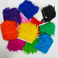 Ruban de plumes de coq teintes de 4 à 6 pouces, bordure en franges de plumes Schlappen pour costume de carnaval, coiffe, fête, décoration de mariage