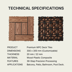 Dalles de terrasse en WPC emboîtables 300x300mm, revêtement de sol extérieur composite imperméable et résistant aux UV pour balcon et patio de jardin - Product Image 6