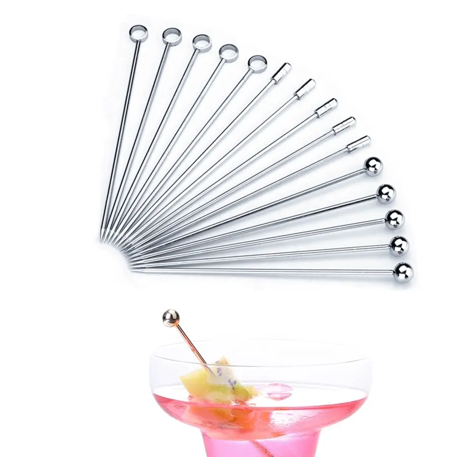 Bar Toothpicks Martini Olive Skewers Reusable Metal Drinks Skewers Garnish Sticks Stainless Steel Cocktail Picks