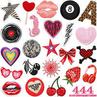 Patchs brodés thermocollants DIY pour vêtements, motifs Léopard, Éclair, Fraise, Casque audio, Boule disco, Cerise, pour filles