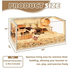 Jaula Personalizada para Hámster, Resistente a Mordeduras, de Madera, 32 Pulgadas, Jaula para Cobayas, Ratones y Ratas, con Parte Superior Abrible y Láminas Acrílicas - Product Image 3