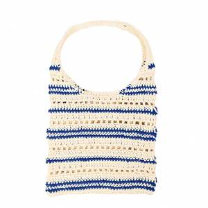 Custom Handmade Large Capacity Striped Cotton Knitted Women's Shoulder Tote Crochet Bag Niche <b>Woolen</b> Woven Fashionable Accessory - Product Image 1