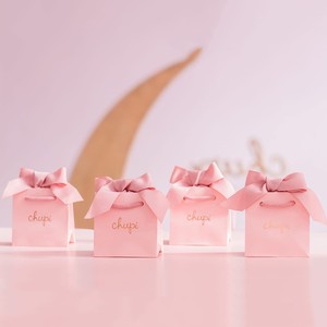 Sacs cadeaux portables de luxe en carton avec logo personnalisé du fabricant pour bijoux, cosmétiques, mariage, avec poignées en ruban. - Product Image 4