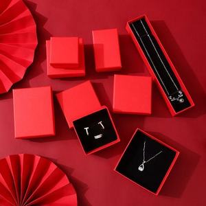 <b>Red</b> Rectangle Jewelry <b>Box</b> For Necklace Earring Ring Storage <b>Gift</b> Packaging With Black Lining And Lid Cover - Product Image 2