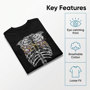 Camiseta Personalizada de Algodón 100% de Alto Gramaje, Estilo Urbano Hip Hop, con Gráfico de <span class=keywords><strong>Esqueleto</strong></span>, Impresión Serigráfica, Vintage, Oversize - Product Image 3