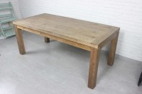Ensemble de table à manger carrée antique en bois massif récupéré avec 6 chaises pour salle à manger et restaurant