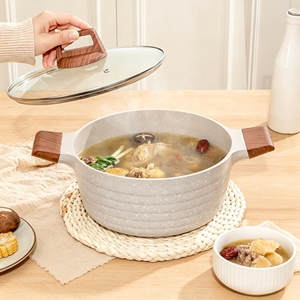 Marmite multifonctionnelle en aluminium antiadhésive avec <span class=keywords><strong>couvercle</strong></span>, à double poignée, revêtement en pierre médicale, compatible gaz et induction - Product Image 2