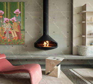 <span class=keywords><strong>Cheminée</strong></span> <span class=keywords><strong>murale</strong></span> circulaire en métal noir personnalisée à effet bois à flamme ouverte décorative à <span class=keywords><strong>bioéthanol</strong></span> électronique suspendue CRUISE - Product Image 5