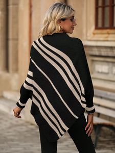 Maglione da <span class=keywords><strong>Donna</strong></span> Xc829 Casual con Maniche a Pipistrello, Collo Tondo, Lungo, Traspirante, Lavorato a <span class=keywords><strong>Maglia</strong></span>, a Righe, con Scialle Ricamato, Antirughe - Product Image 6