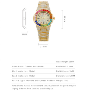 Vente directe d'usine, quatre couleurs, montre à quartz pour femmes, luxe, bling bling, hip hop, en alliage, avec verre arc-en-ciel coloré, calendrier - Product Image 3
