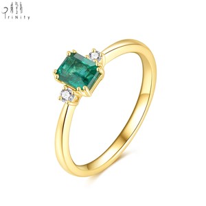 Anillo de Esmeralda de Oro Amarillo Sólido de 18K de Calidad Excepcional y Elegante con Diamante Natural, Conjunto de Joyería Fina para Mujer para Aniversario - Product Image 1