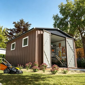 Abri <span class=keywords><strong>de</strong></span> jardin en métal galvanisé en aluminium 12*10FT le plus populaire, écologique, avec fenêtre transparente et portes latérales doubles pour le jardin - Product Image 6