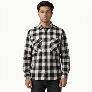 Custom Fashion Checkered Flannel <b>Shirt</b> | Vintage <b>Plaid</b> Button-Down <b>Shirt</b> | OEM ODM Men's collar down <b>shirt</b> Cotton Supplier - Product Image 1