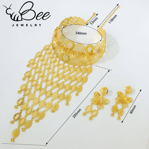 Juego de joyería nupcial africana de aleación chapada en oro de 21k con collar de borlas largas y aretes para mujeres indias, en oferta. - Product Image 6