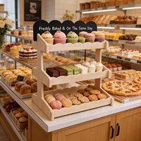 Présentoir de comptoir en bois durable pour biscuits, avec signalétique, idéal pour les snacks, les beignets et les magasins de collations