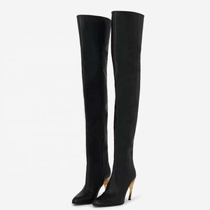 New Hook Shaped Heels Women Thigh High <b>Booties</b> Side Zipper Solid Long Boots Sexy Dress Stiletto Ankle Shoes - Product Image 4