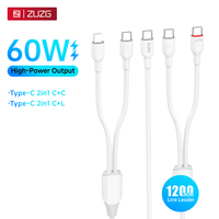 Câble USB Type-C ZUZG 60W 2-en-1 avec charge rapide PD et câble de données TPE pour Apple Series 15-17/ordinateurs portables Samsung OPPO Vivo Xiaomi