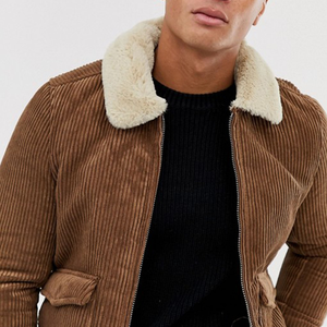 Veste d'hiver en velours côtelé pour homme avec doublure et col en fausse fourrure - Product Image 3