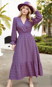 Nuovo abito da donna a maniche lunghe con scollo a V a <span class=keywords><strong>pois</strong></span> a vita alta lunga lunghezza media autunno moda da negozio <span class=keywords><strong>Online</strong></span> asiatico - Product Image 3