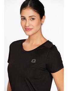 Women's Black Solid Polyester Activewear <b>T</b>-<b>Shirt</b> With Crew Round Neck Design For Gym Workouts Running Training <b>Yoga</b> Exercise Fit - Product Image 3