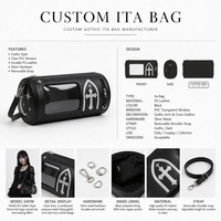 Sac à bandoulière Ita Bag personnalisé bleu brume en PU avec fenêtre en PVC, appliques et motif dessin animé, sac à main Itabag pour usage quotidien