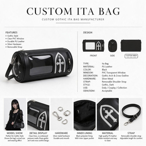 Bolso de Hombro Personalizado Ita Bag en Azul Niebla, PU, con Ventana de PVC, Apliques de Diseño de Dibujos Animados, para Uso Diario - Product Image 3