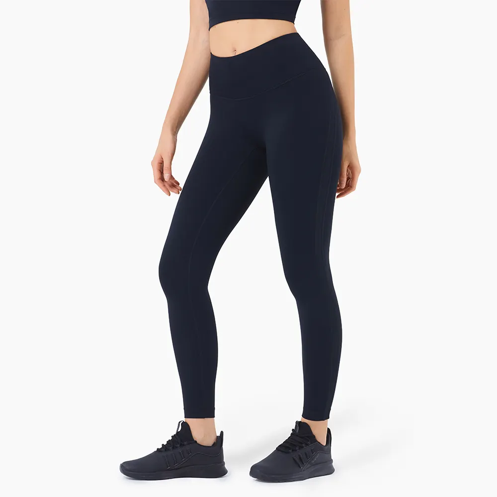 High Waisted Double Hip Line Solid Color Sports Gym Leggings Custom Logo Yoga Pants