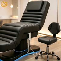 Table de massage électrique portable polyvalente à 3 moteurs avec base LED, lit de traitement professionnel pour SPA et salon de beauté, tabouret inclus