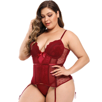 Soutien-gorge Corset Amincissant Transparent Respirant Rouge Vif avec Dentelle Florale Fine et Culotte pour Femme