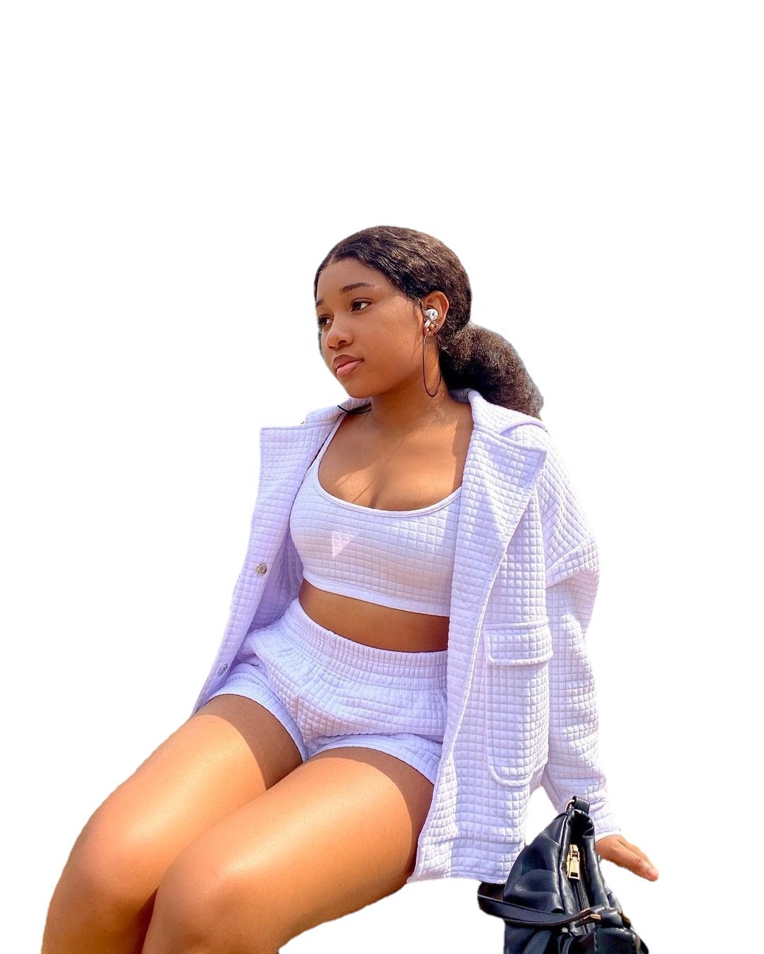 QC-8315# Plaid pattern fabric long sleeve ladies coat with pockets womans plus size jackets