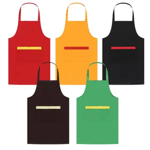定制标志素黑棉涤纶防水厨师咖啡厅烧烤食品烹饪清洁围兜围裙厨房帆布围裙女