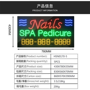 Enseigne de magasin Led NAILS SPA PEDICURE, panneau animé lumineux Led pour magasin de salon de beauté 17*31 pouces de haut signe lumineux - Product Image 5