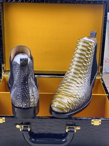 Bottes Chelsea pour homme en cuir de <span class=keywords><strong>python</strong></span> 100% authentique, fabriquées à la main, dégradé jaune, chaussures habillées à la cheville - Product Image 3